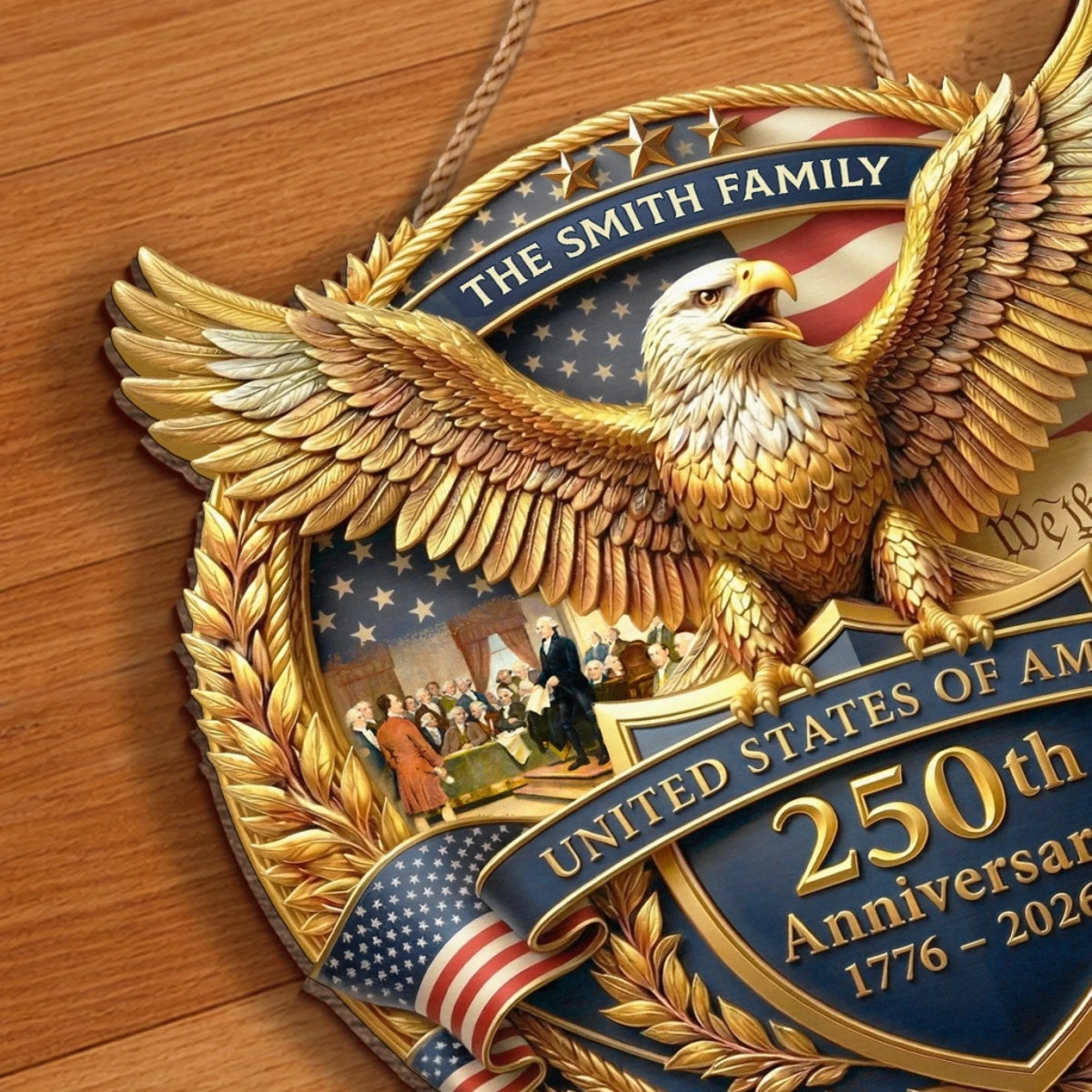Custom Wood Sign - Personalized America 250th Anniversary Gifts For Mom, Dad, Brother, Sister, Kids - United In Strength And Hope