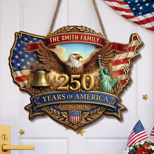 Custom Wood Sign - Personalized America 250th Anniversary Gifts For Mom, Dad, Brother, Sister, Kids - God Bless America And This Home