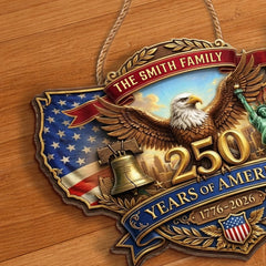 Custom Wood Sign - Personalized America 250th Anniversary Gifts For Mom, Dad, Brother, Sister, Kids - God Bless America And This Home