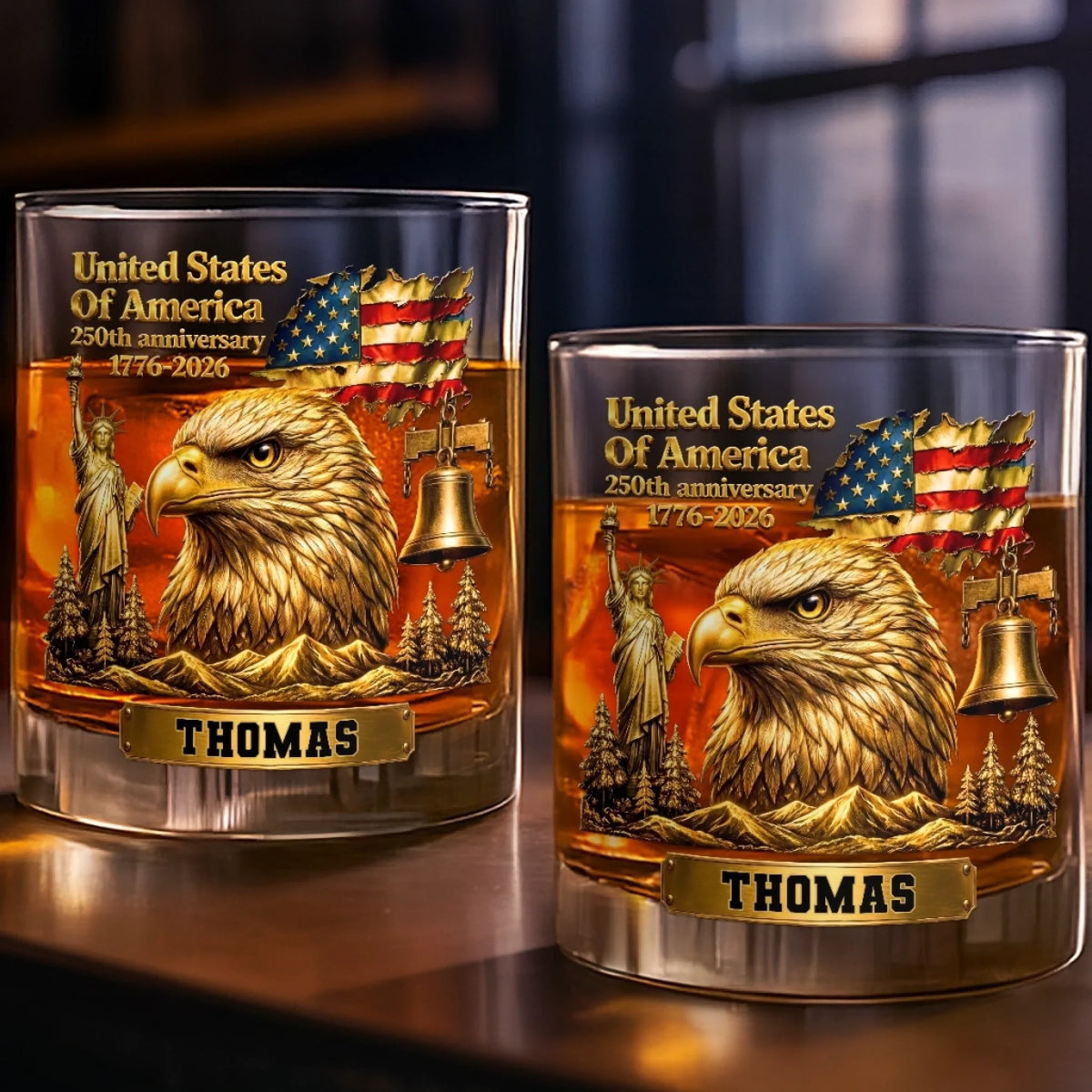 Custom 11oz Whiskey Glass-Personalized America 250th Anniversary Gifts-Raised In Pride