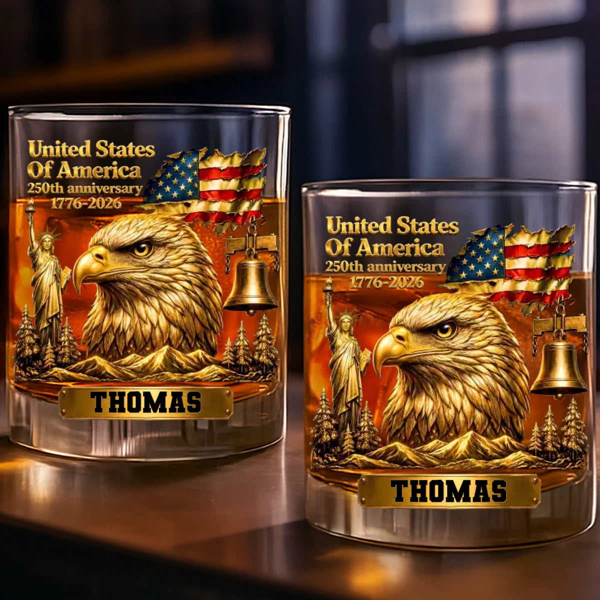 Custom 11oz Whiskey Glass-Personalized America 250th Anniversary Gifts-Raised In Pride