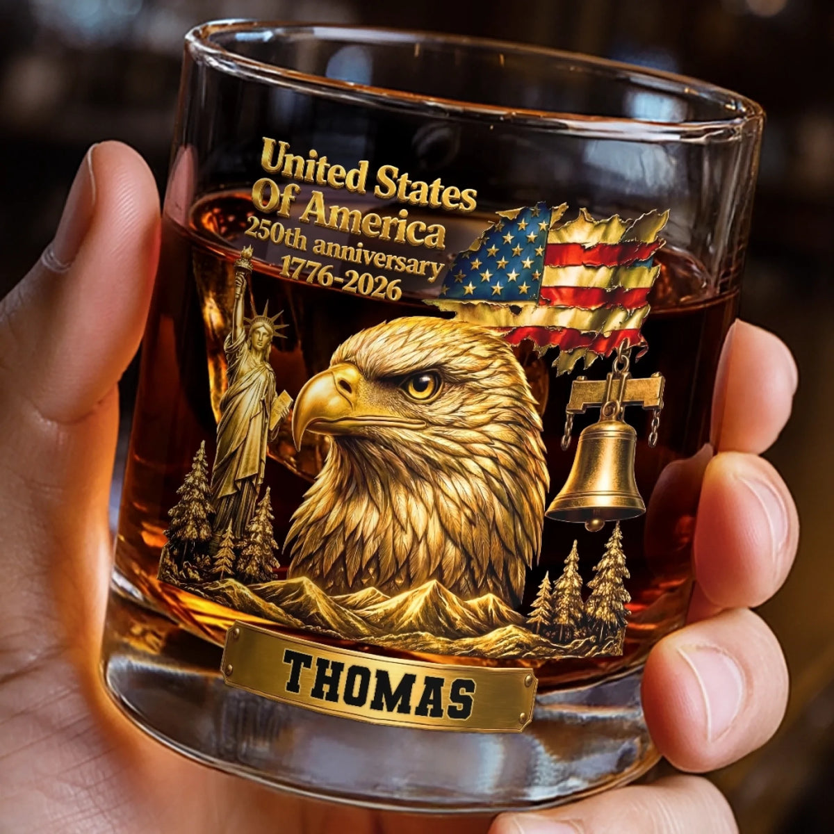 Custom 11oz Whiskey Glass-Personalized America 250th Anniversary Gifts-Raised In Pride