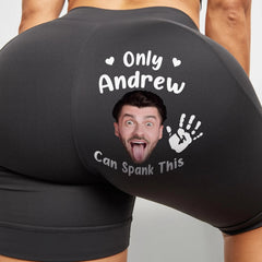 Custom Photo Certified Spanking Zone - Couple Personalized Custom Biker Leggings - Gifts For Wife, Anniversary