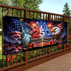 Custom Polyester Outdoor Banner - Personalized America 250th Anniversary Gifts For Mom, Dad, Brother, Sister, Kids - Strong As One