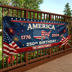 Custom Polyester Outdoor Banner - Personalized America 250th Anniversary Gifts For Mom, Dad, Brother, Sister, Kids - Bound By Freedom Forever