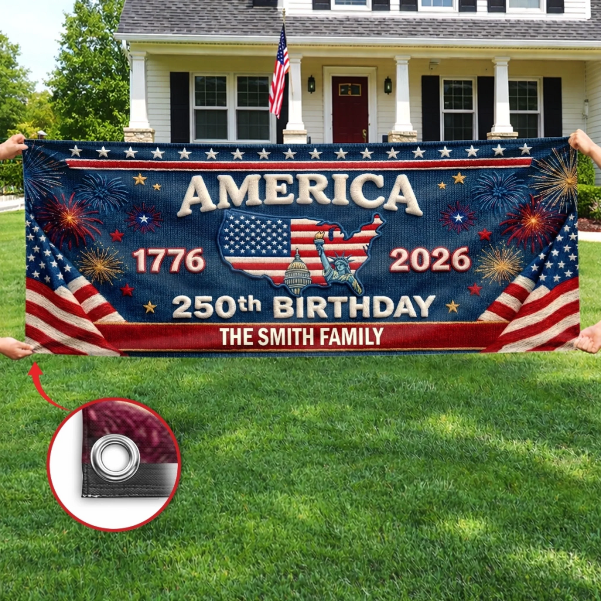 Custom Polyester Outdoor Banner - Personalized America 250th Anniversary Gifts For Mom, Dad, Brother, Sister, Kids - Bound By Freedom Forever
