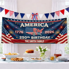 Custom Polyester Outdoor Banner - Personalized America 250th Anniversary Gifts For Mom, Dad, Brother, Sister, Kids - Bound By Freedom Forever