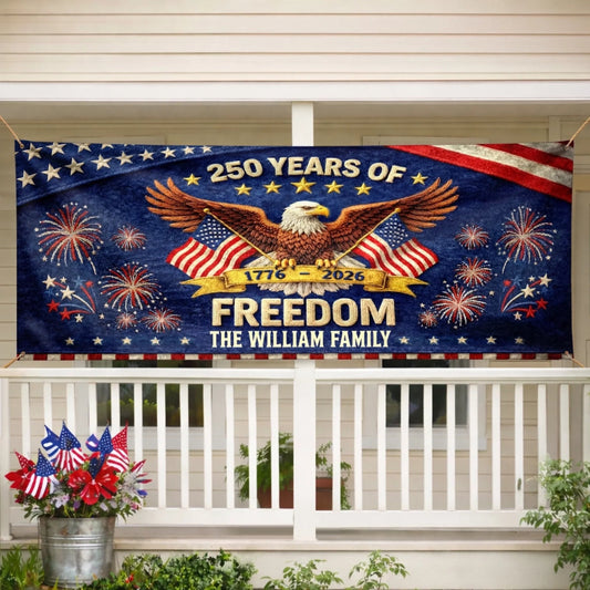Custom Polyester Outdoor Banner - Personalized America 250th Anniversary Gifts For Mom, Dad, Brother, Sister, Kids - Pride Lives Here