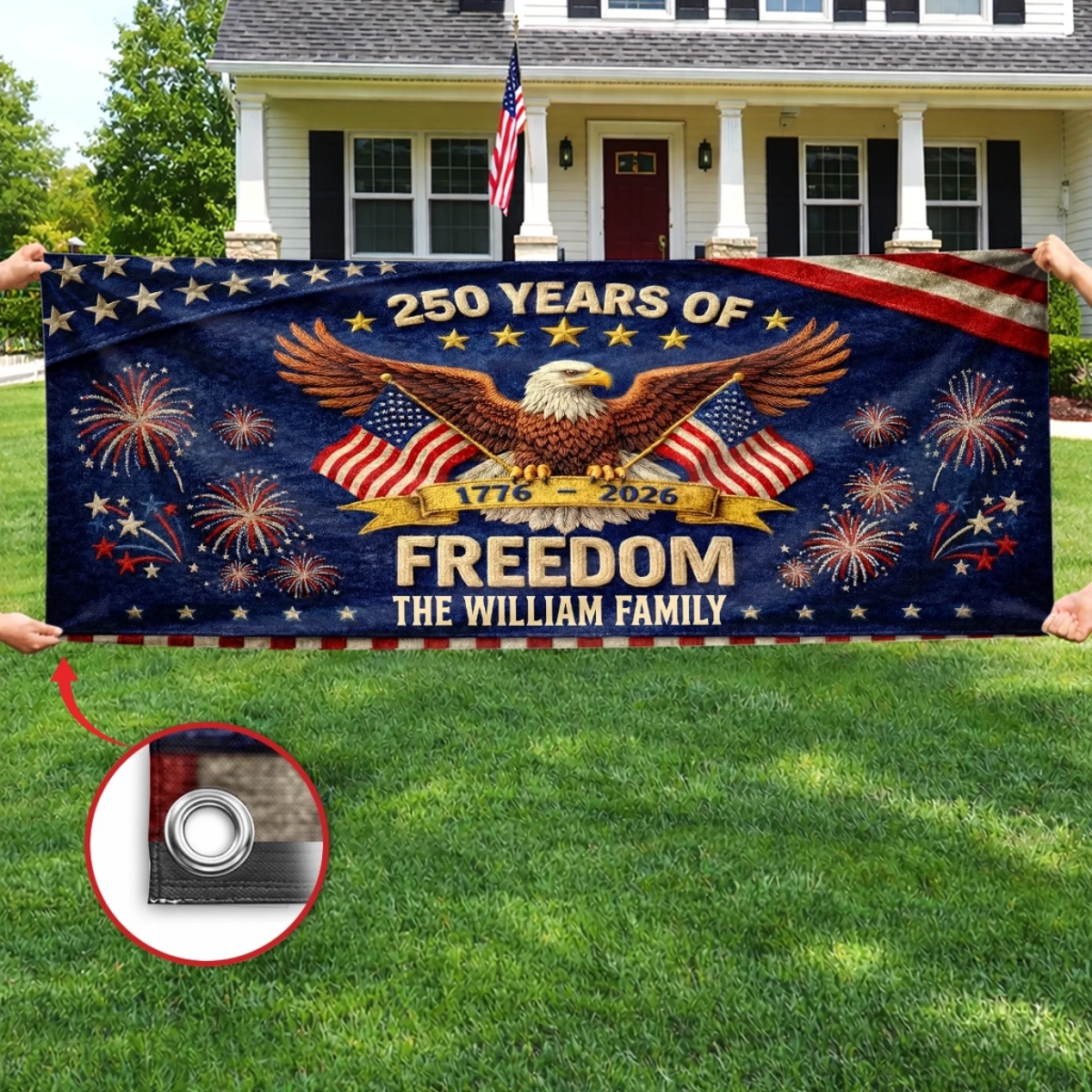 Custom Polyester Outdoor Banner - Personalized America 250th Anniversary Gifts For Mom, Dad, Brother, Sister, Kids - Pride Lives Here