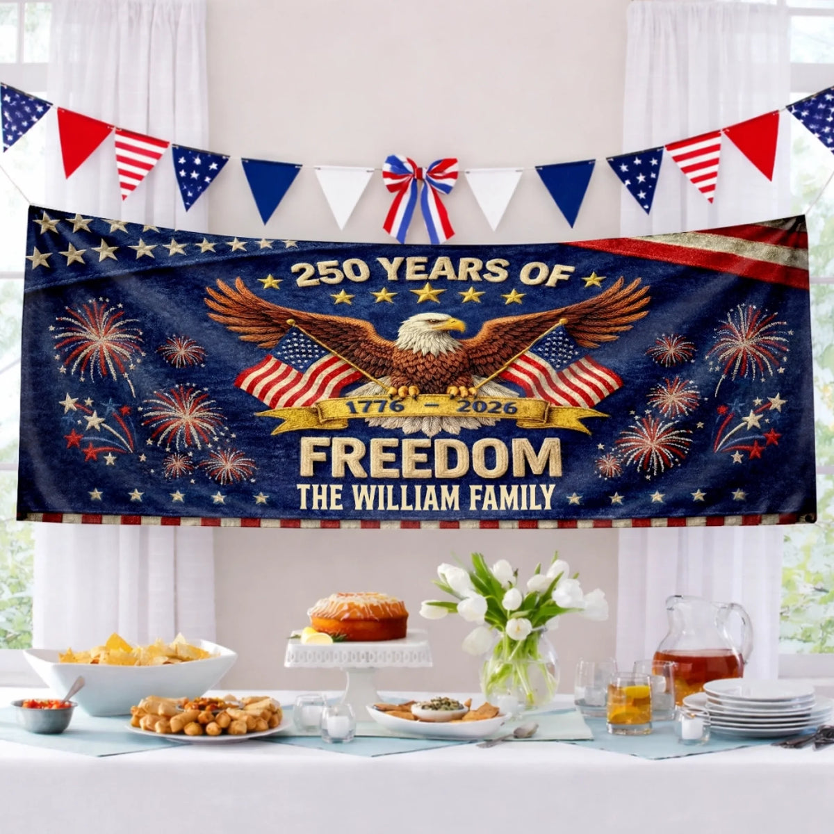 Custom Polyester Outdoor Banner - Personalized America 250th Anniversary Gifts For Mom, Dad, Brother, Sister, Kids - Pride Lives Here