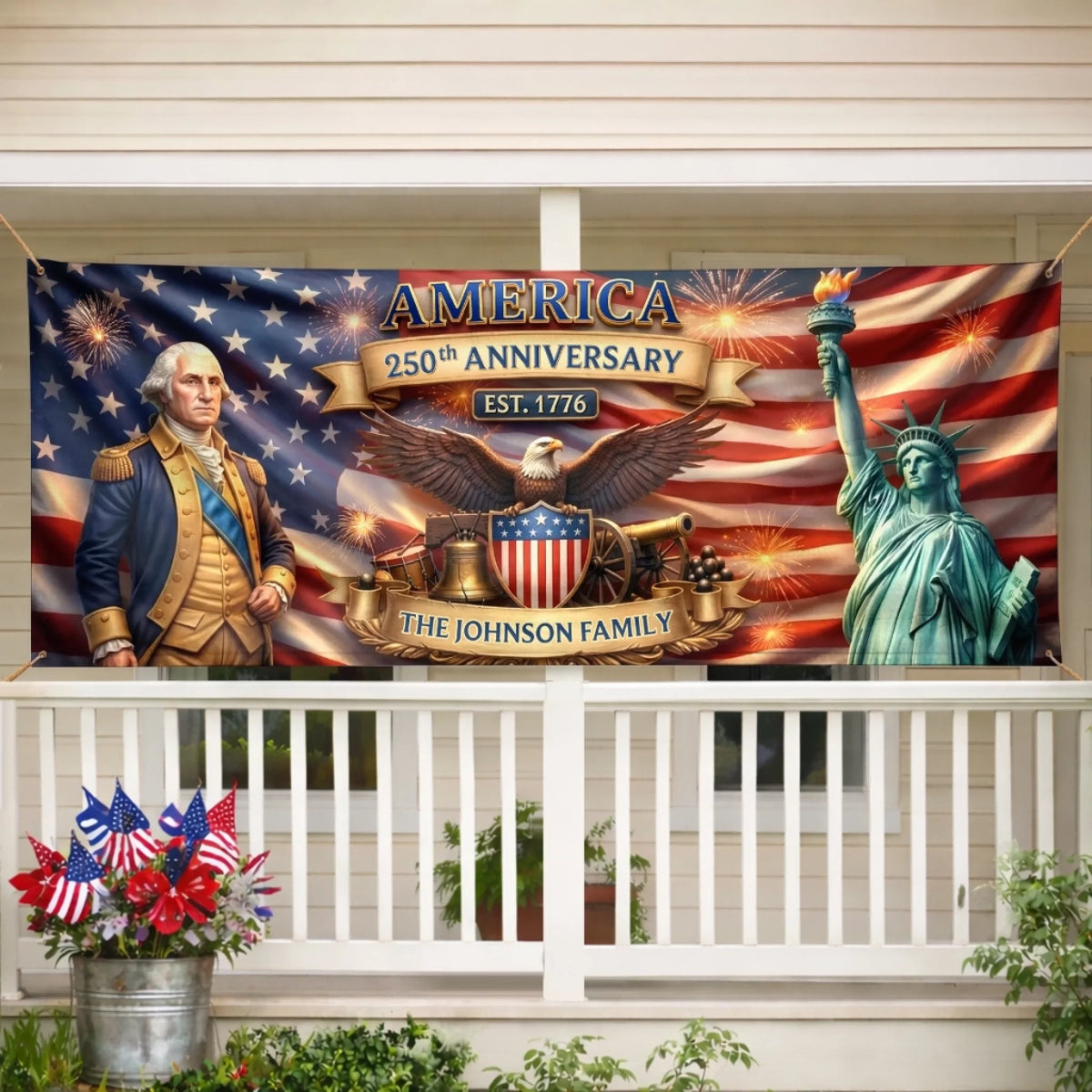 Custom Polyester Outdoor Banner - Personalized America 250th Anniversary Gifts For Mom, Dad, Brother, Sister, Kids - Stars Shine Brighter At 250