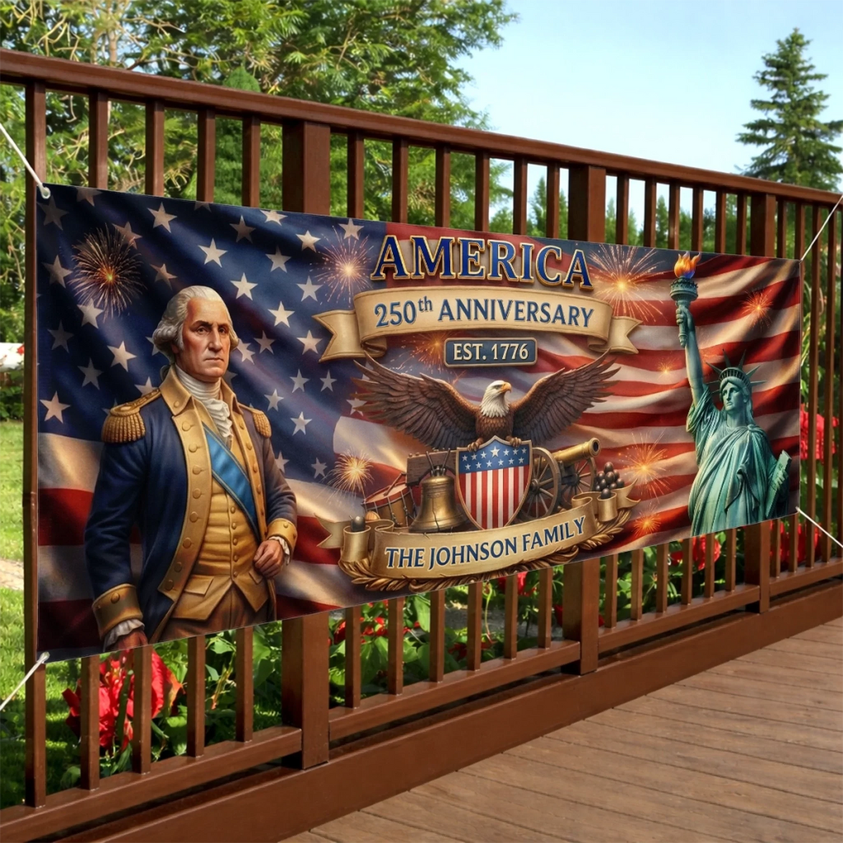 Custom Polyester Outdoor Banner - Personalized America 250th Anniversary Gifts For Mom, Dad, Brother, Sister, Kids - Stars Shine Brighter At 250