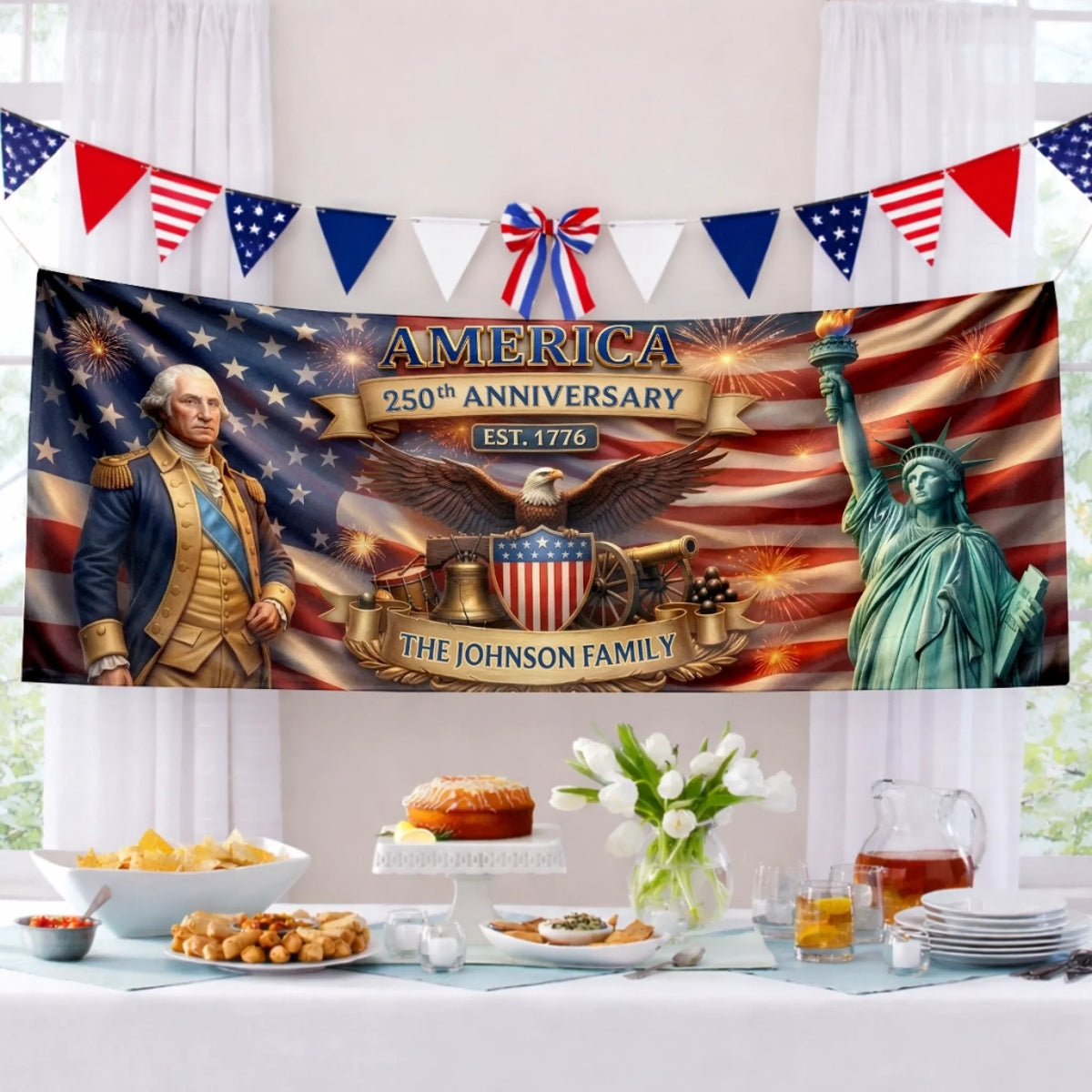 Custom Polyester Outdoor Banner - Personalized America 250th Anniversary Gifts For Mom, Dad, Brother, Sister, Kids - Stars Shine Brighter At 250