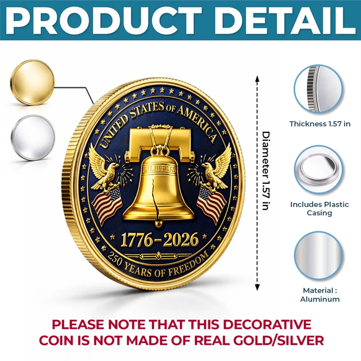 Commemorative Keepsake Coin - America 250th Anniversary Gifts For Women, Men - Freedom Sounds Strong