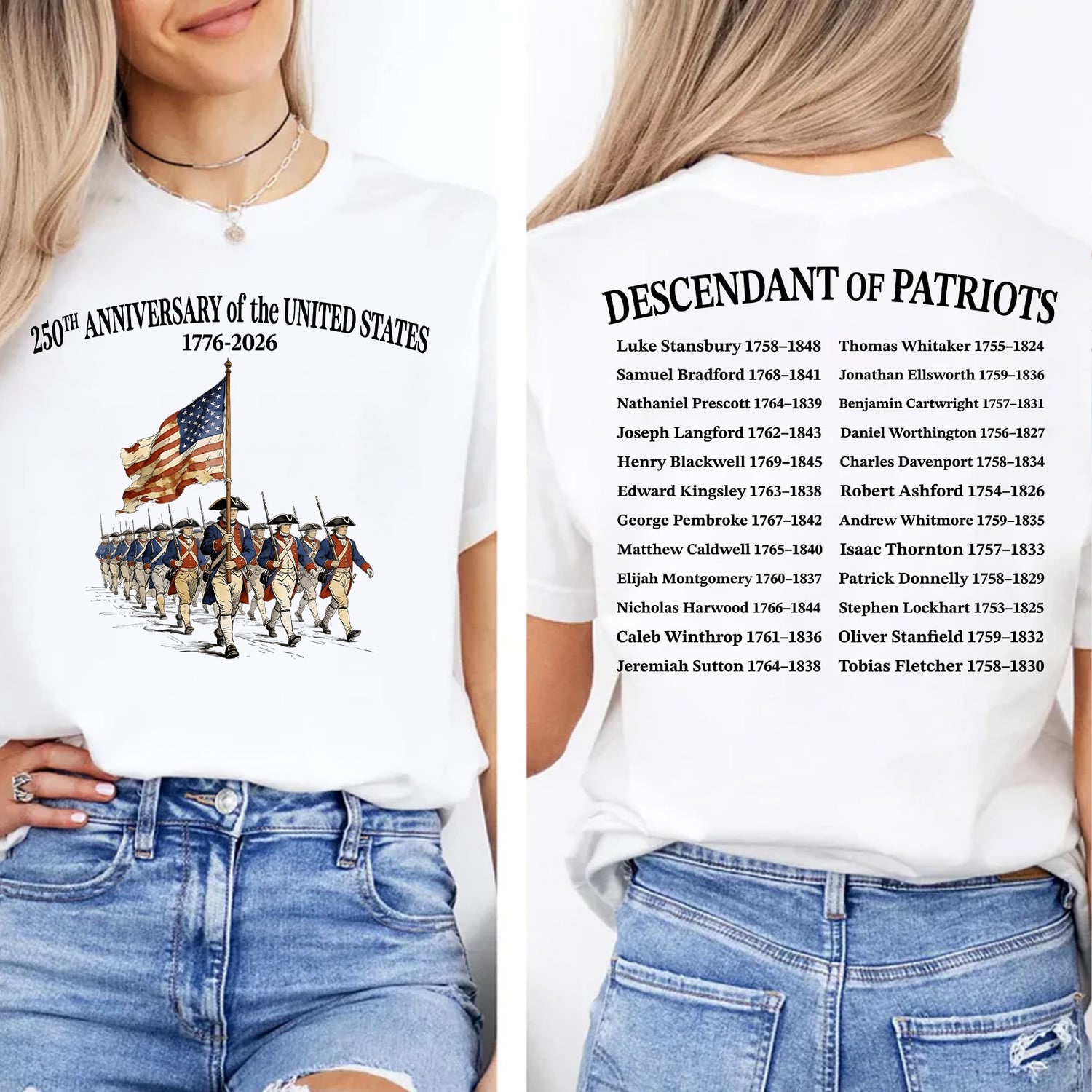 Custom Name 250 Years USA Shirt | Descendant of Patriots Front & Back Shirt | 1776–2026 Patriotic Heritage Tee