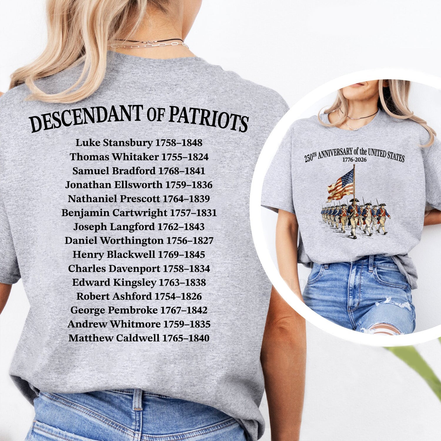 Custom Name 250 Years USA Shirt | Descendant of Patriots Front & Back Shirt | 1776–2026 Patriotic Heritage Tee