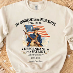 Personalized 250 Years of America Shirt, Custom Name Descendant of a Patriot, Patriotic 1776–2026 Tee