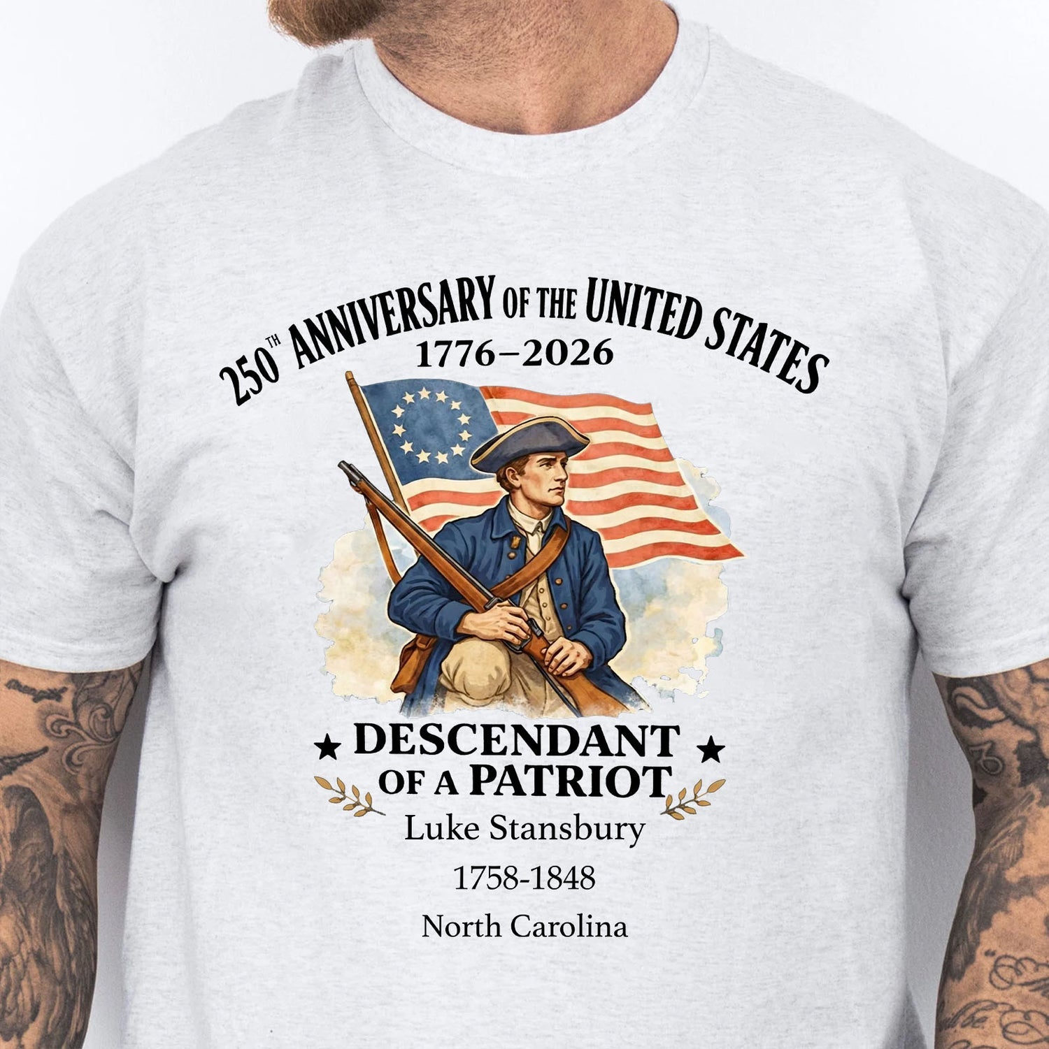 Personalized 250 Years of America Shirt, Custom Name Descendant of a Patriot, Patriotic 1776–2026 Tee