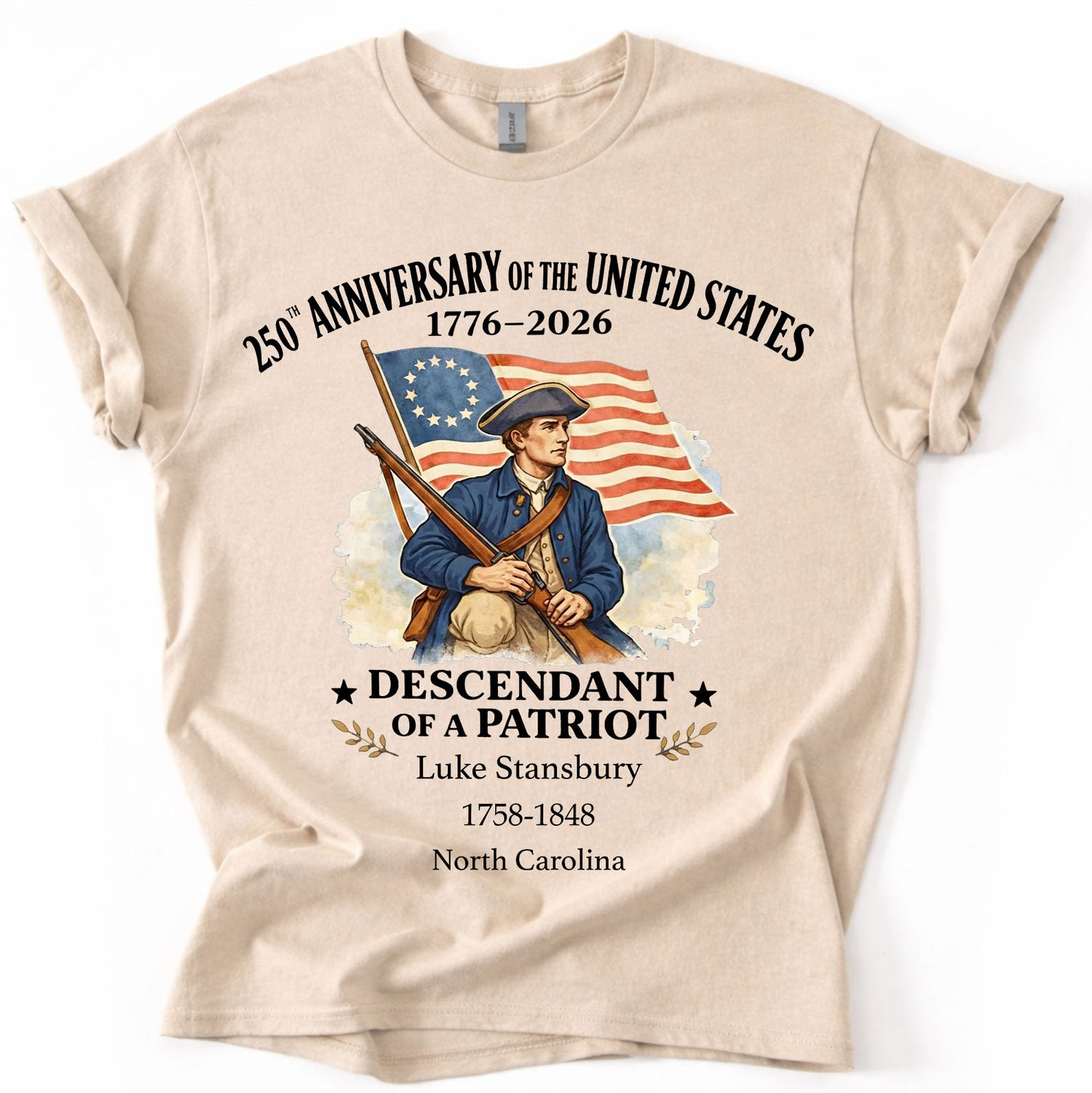 Personalized 250 Years of America Shirt, Custom Name Descendant of a Patriot, Patriotic 1776–2026 Tee