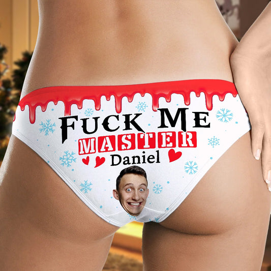 Sassy Snowflake Holiday Undies - "F*ck Me Master" Red & White Graphic Panties - Festive Occasion Cheeky Intimates