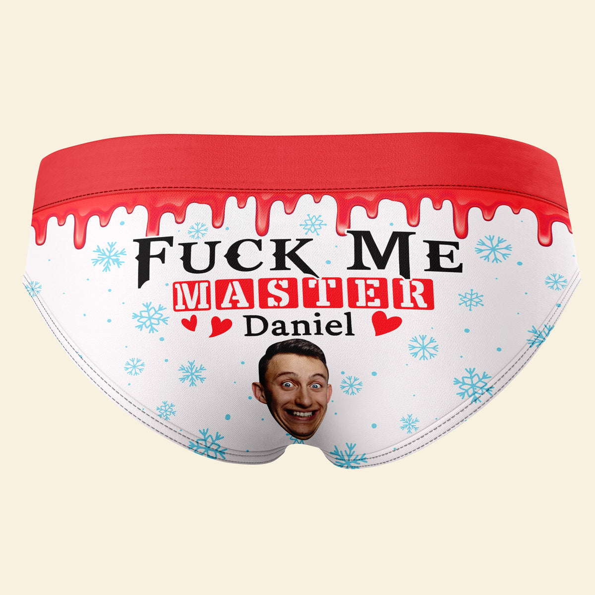 Sassy Snowflake Holiday Undies - "F*ck Me Master" Red & White Graphic Panties - Festive Occasion Cheeky Intimates