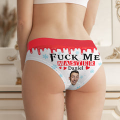 Sassy Snowflake Holiday Undies - "F*ck Me Master" Red & White Graphic Panties - Festive Occasion Cheeky Intimates