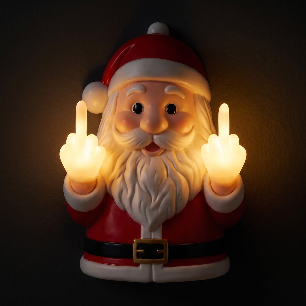 Rechargeable glowing Santa sign - cordless light-up holiday door hanger close-up