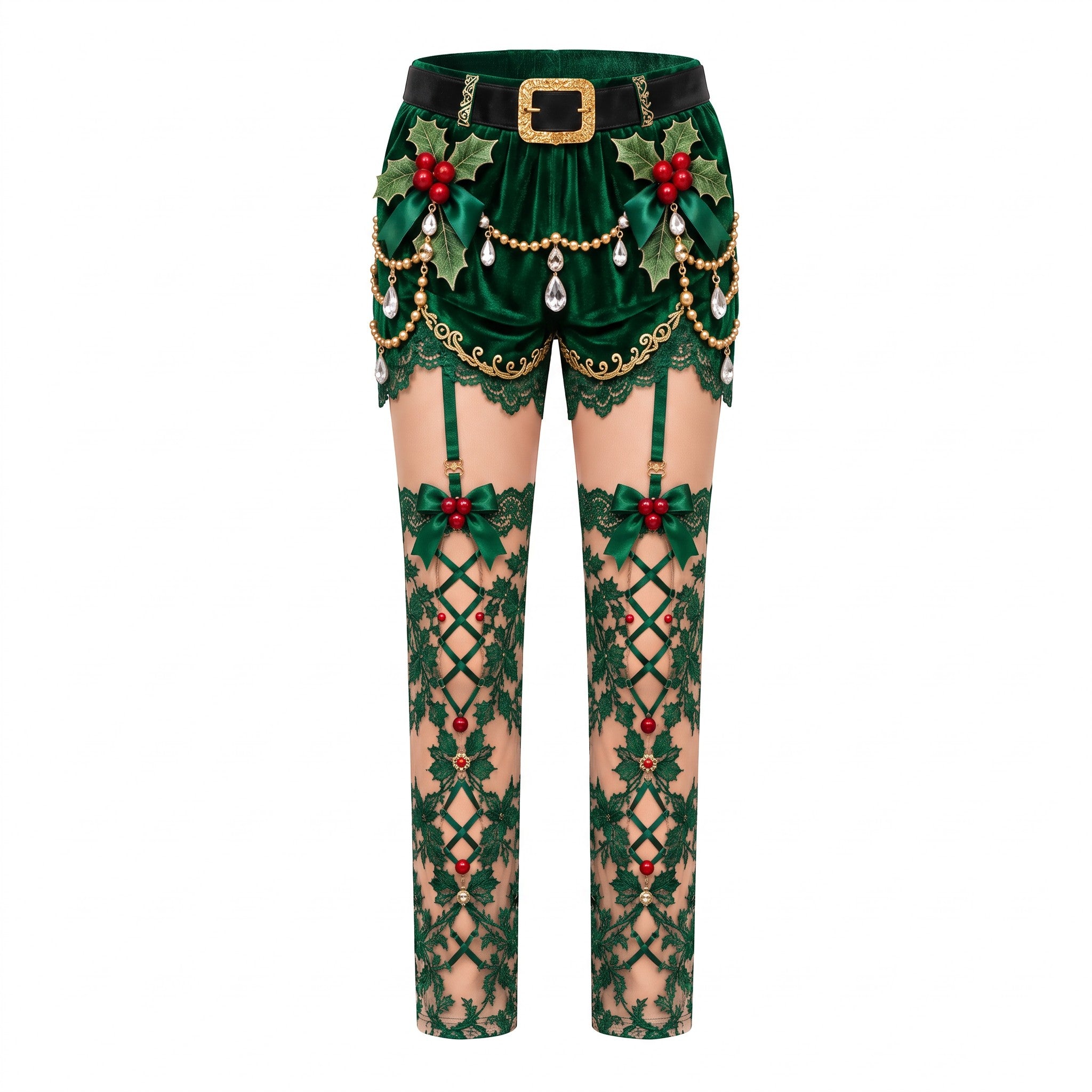 Green naughty knickers - festive Christmas underwear for women