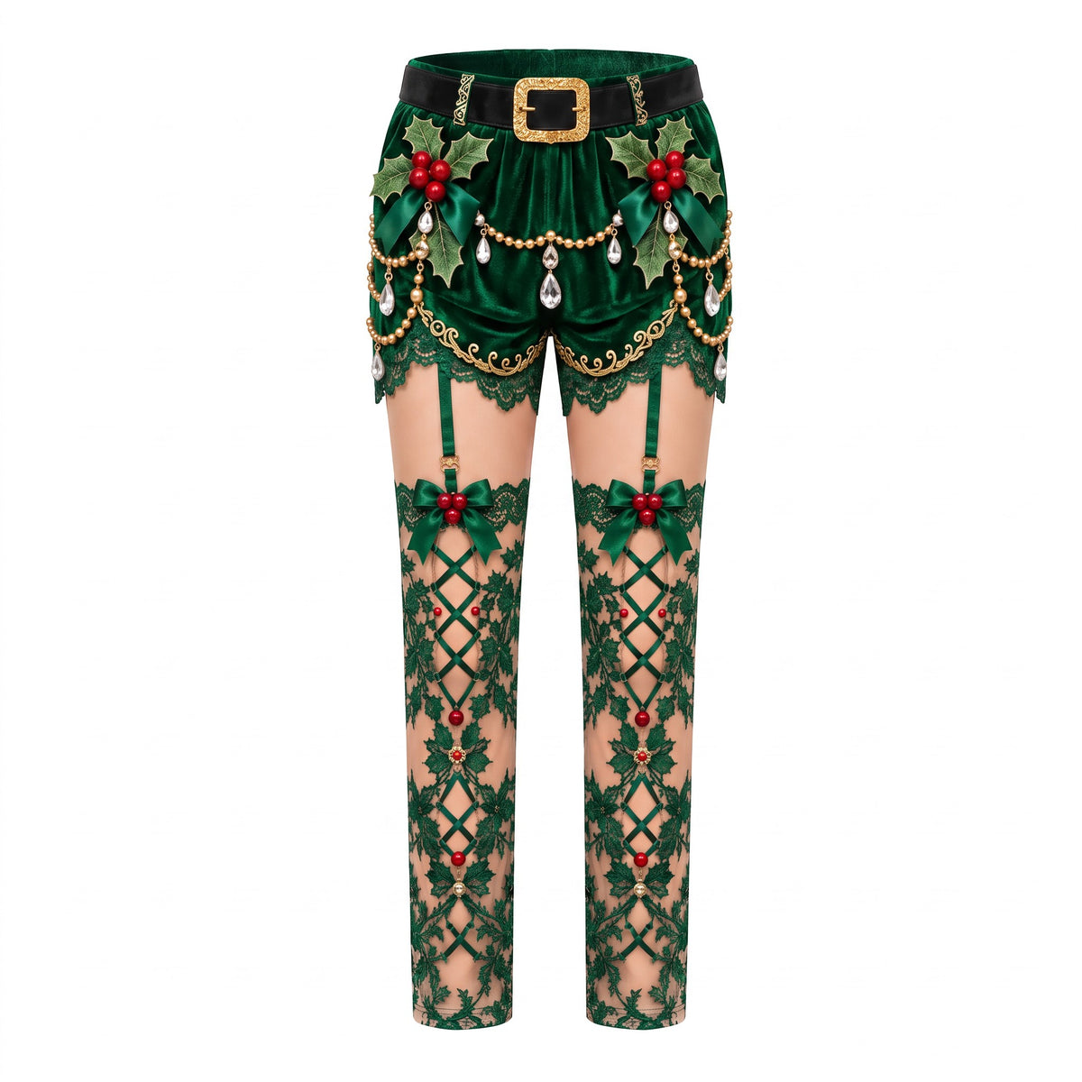 Green naughty knickers - festive Christmas underwear for women