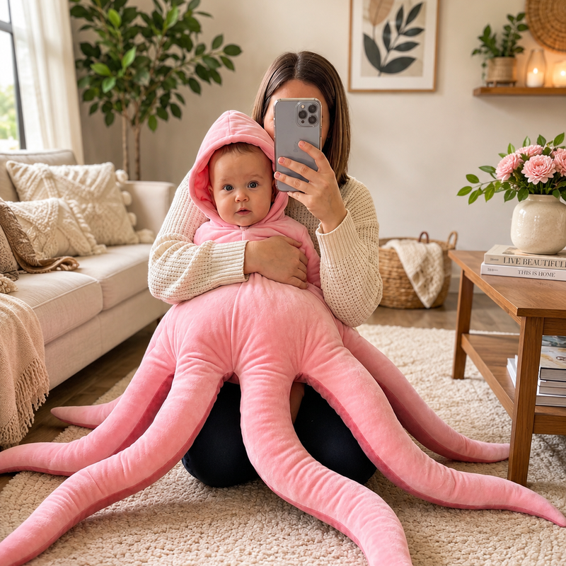 pink plush baby octopus costume One Size