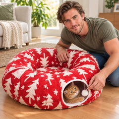 Christmas tree cat tunnel with cat, plush pet play tunnel, product photo 3