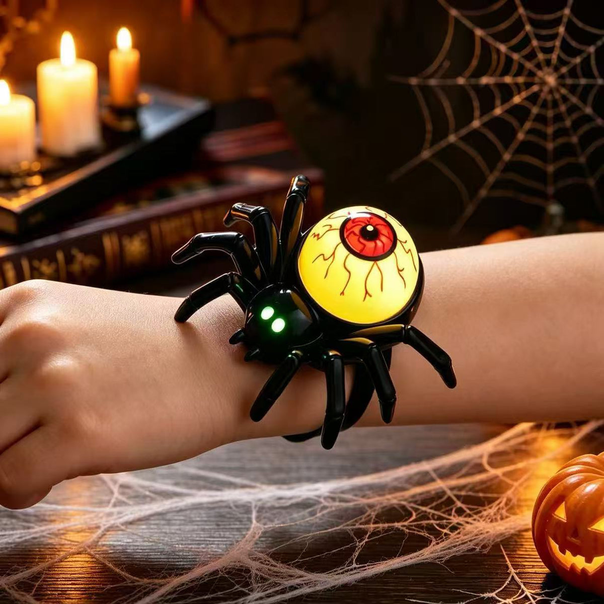 Halloween glowing spider lantern, eye-shaped candles, skull wristbands, handbands lights