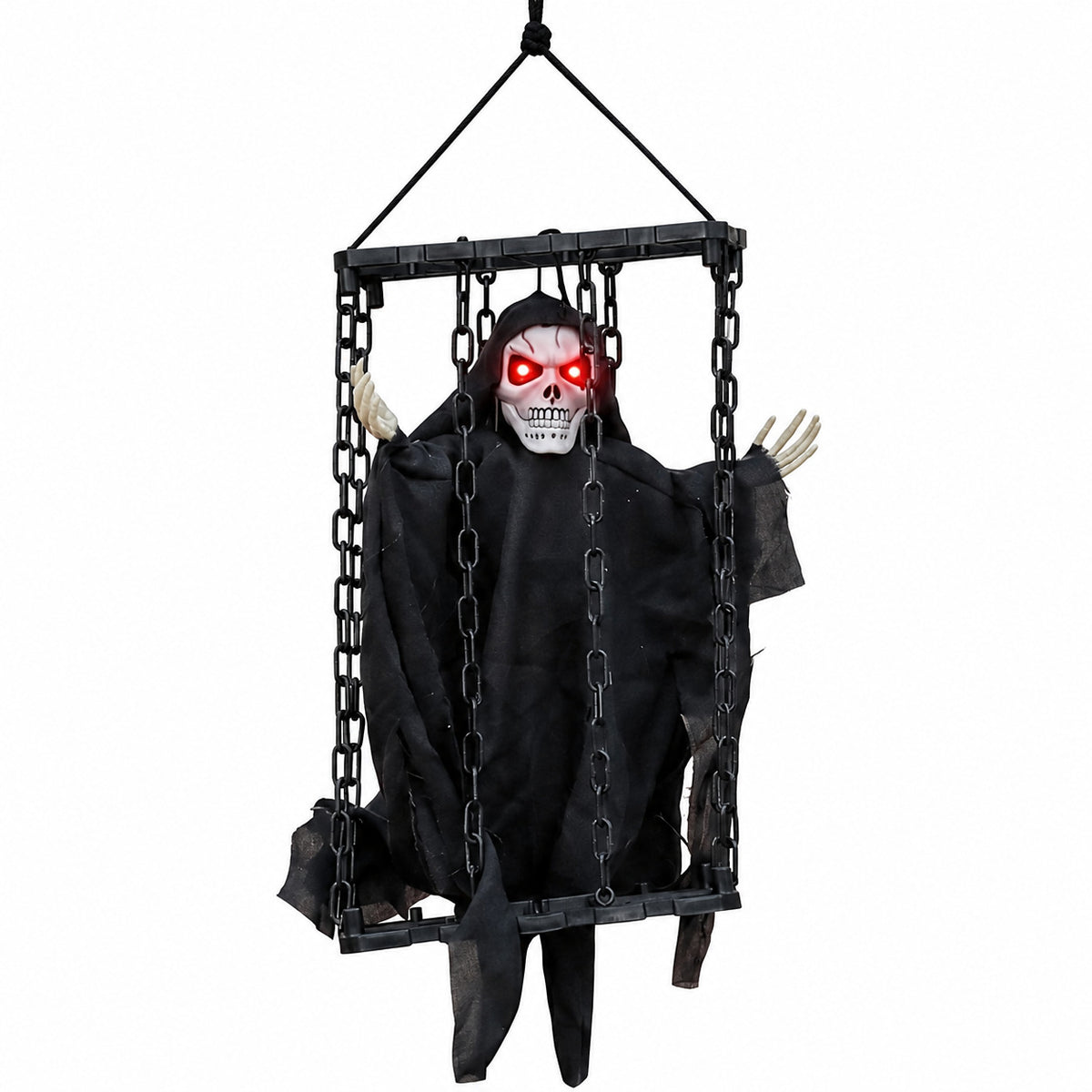 Halloween cage with sound-controlled ghost decorations