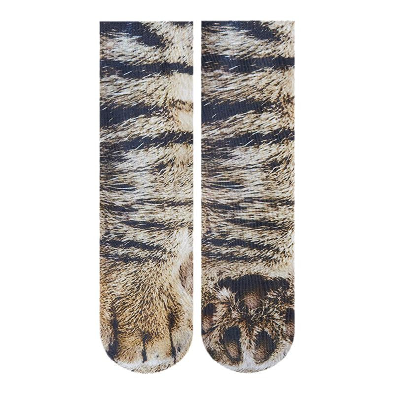 3D Animal Paw Print Socks, Novelty Realistic Animal Feet Crew Socks, Funny Tiger Cat Dog Paw Socks for Halloween Cosplay Party, Prank Gift for Men Women