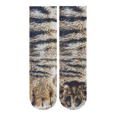 3D Animal Paw Print Socks, Novelty Realistic Animal Feet Crew Socks, Funny Tiger Cat Dog Paw Socks for Halloween Cosplay Party, Prank Gift for Men Women