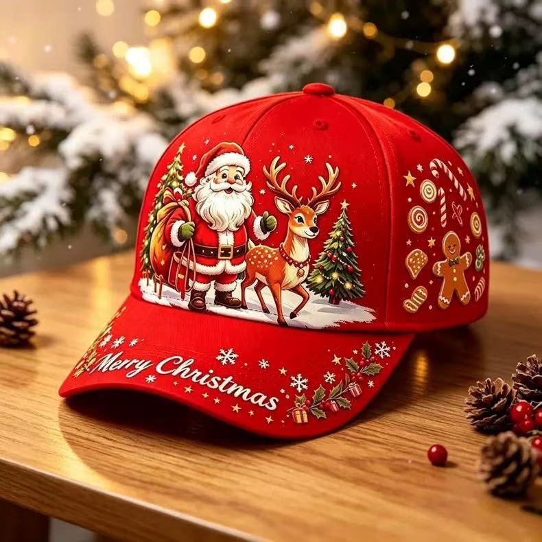 Christmas full-color digital printed baseball cap, Santa Claus, elk, gingerbread man, holiday beanie hat