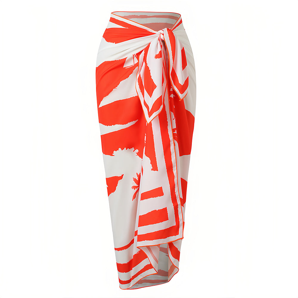 Piece Print Halter Swimsuit with Cover Up Sarong - Cutout Waist High Cut Bathing Suit
