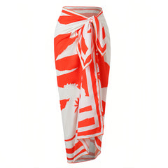 Piece Print Halter Swimsuit with Cover Up Sarong - Cutout Waist High Cut Bathing Suit