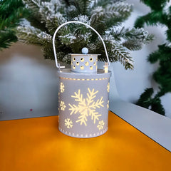 Christmas Mini Metal LED Lantern, Hollow Snowflake Reindeer Tree Pattern, Portable Hanging Night Light, Xmas Tabletop Decor for Home, Party, Holiday Decoration