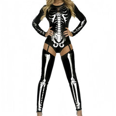 Halloween skull and skeleton print tight-fitting costume, Halloween party, costume makeup, dance party, cosplay role-play