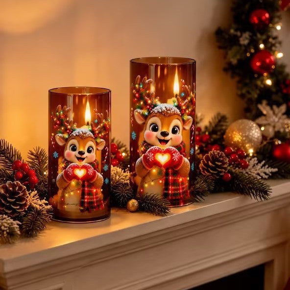 Christmas electronic candle holder -  LED decorative item - Santa Claus, snowman and reindeer pattern gift