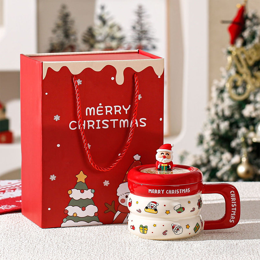 Santa Lid Christmas Mug – Ceramic Holiday Cocoa Cup That Comes Ready to Gift