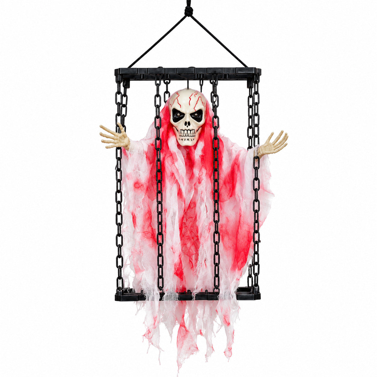 Halloween cage with sound-controlled ghost decorations