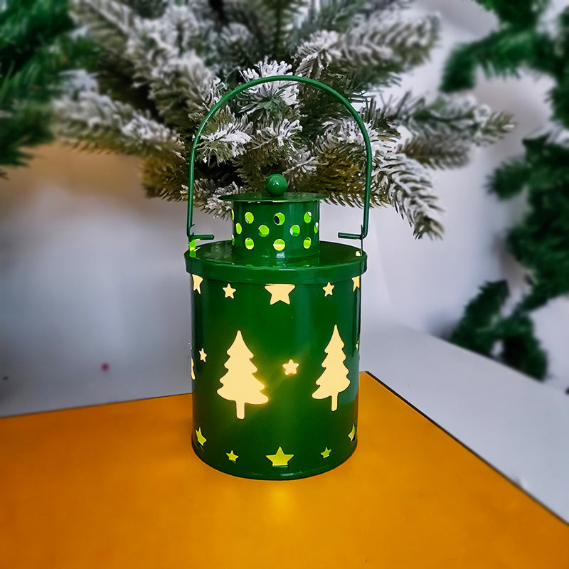 Christmas Mini Metal LED Lantern, Hollow Snowflake Reindeer Tree Pattern, Portable Hanging Night Light, Xmas Tabletop Decor for Home, Party, Holiday Decoration
