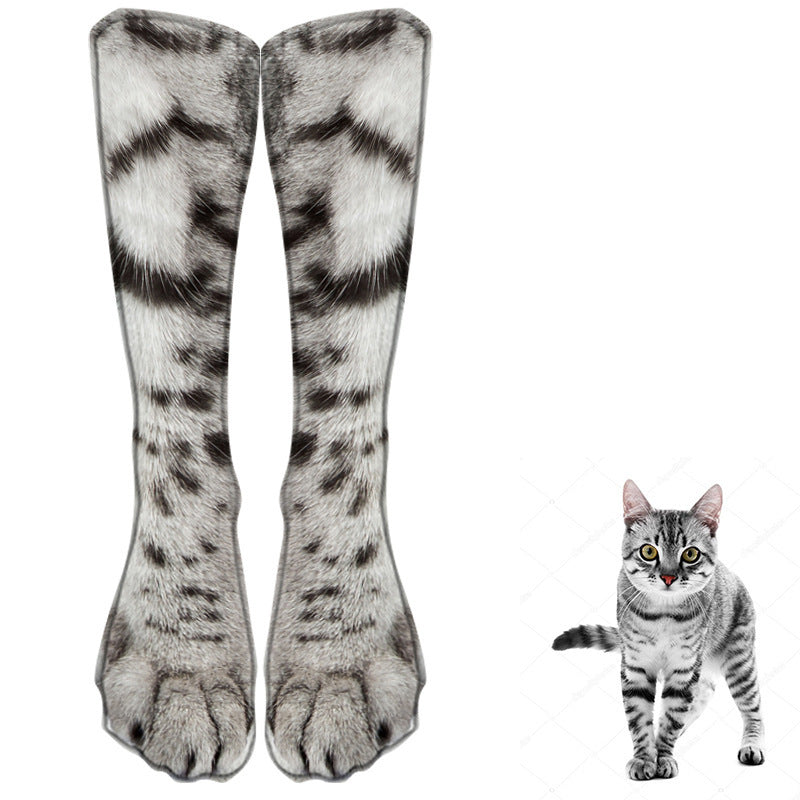 3D Animal Paw Print Socks, Novelty Realistic Animal Feet Crew Socks, Funny Tiger Cat Dog Paw Socks for Halloween Cosplay Party, Prank Gift for Men Women