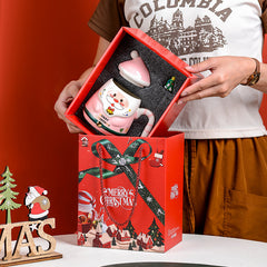 Christmas Santa Ceramic Mug with Lid & Gift Box, Cute 3D Hand-Painted Santa Coffee Cup, Holiday Xmas Gift for Family Friends