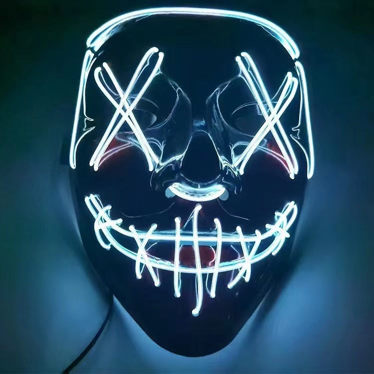 Halloween Purge LED Light Up Mask, Scary X‑Eyes EL Wire Glowing Mask for Cosplay Party Costume