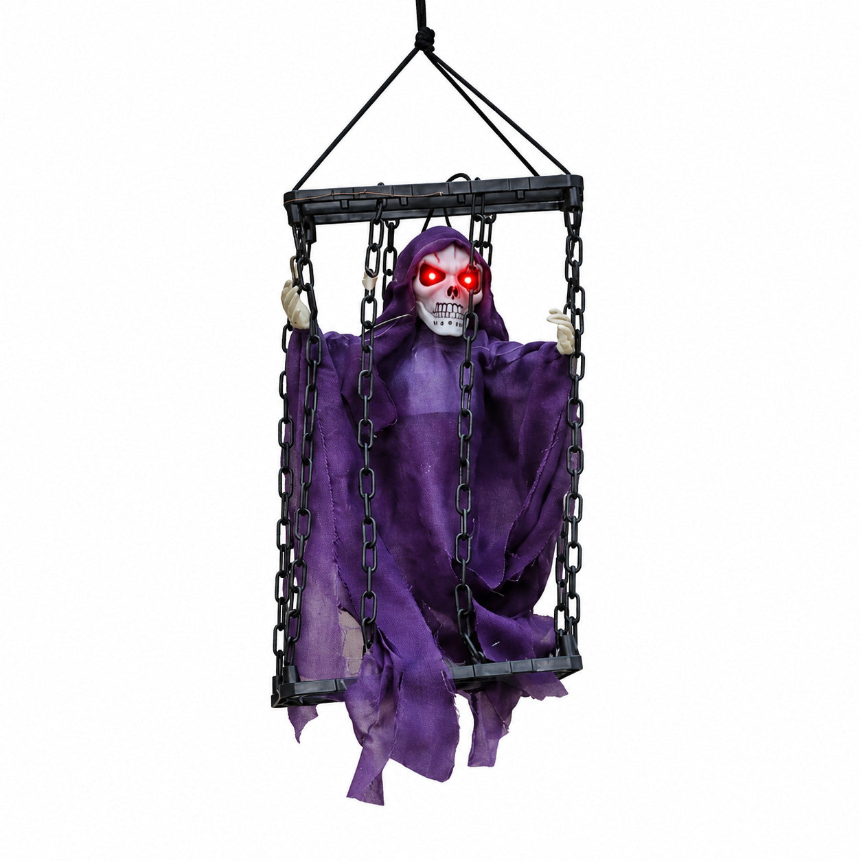 Halloween cage with sound-controlled ghost decorations