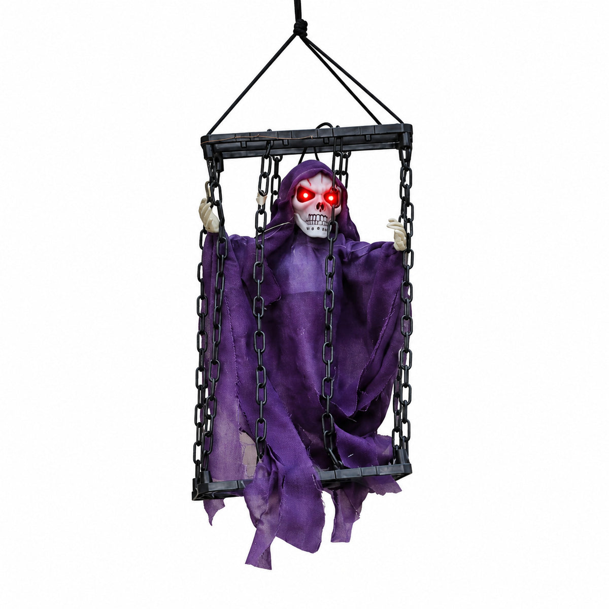 Halloween cage with sound-controlled ghost decorations