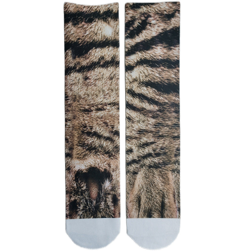 3D Animal Paw Print Socks, Novelty Realistic Animal Feet Crew Socks, Funny Tiger Cat Dog Paw Socks for Halloween Cosplay Party, Prank Gift for Men Women